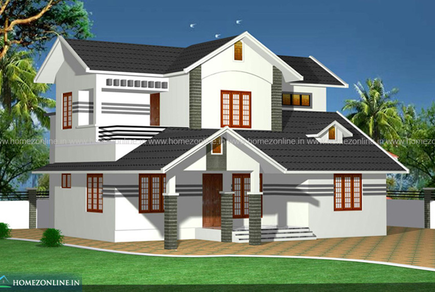 New double floor home on sloping roof style