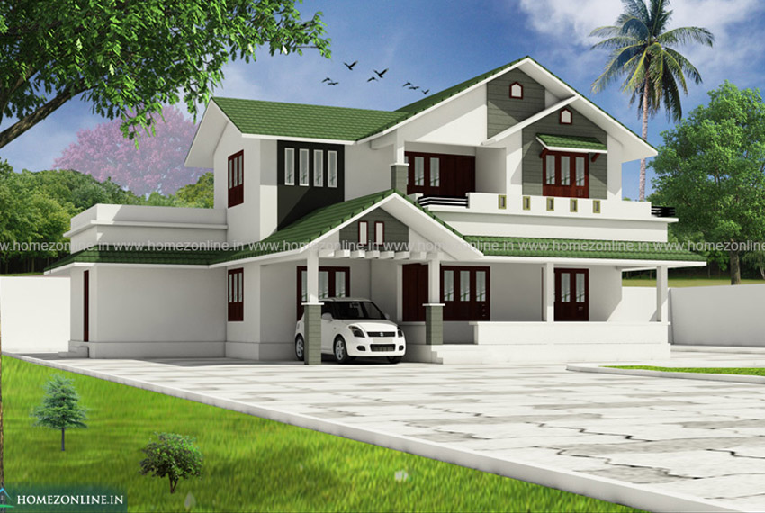 Single family house with green and white color