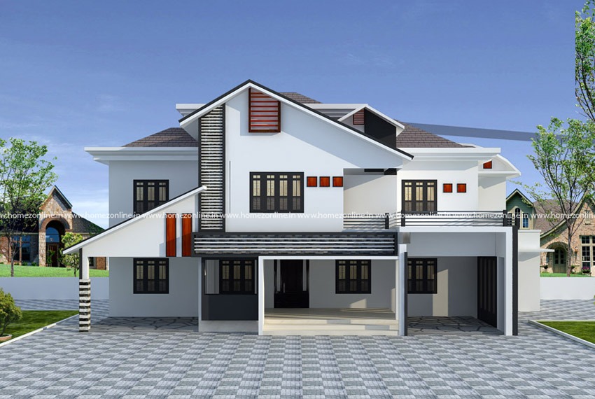 Luxury house design on decorative mixed roof style