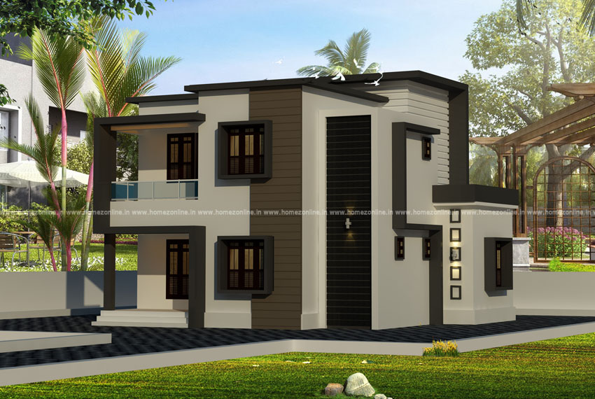 Two storey house elevation in a flat roof design