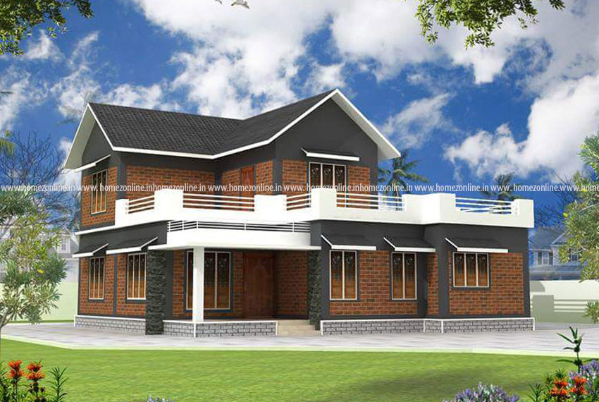 modern brick house with sloped roof