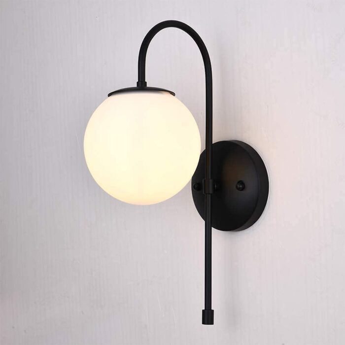 Black Wall Sconce Lighting, Frosted Glass Globe Shade Wall Sconce