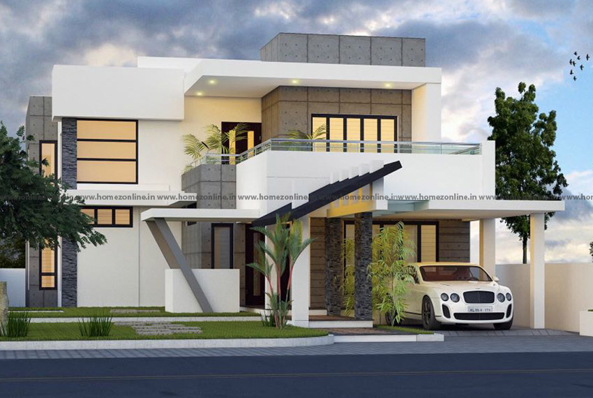 Modern two storey home design on pretty outdoor view