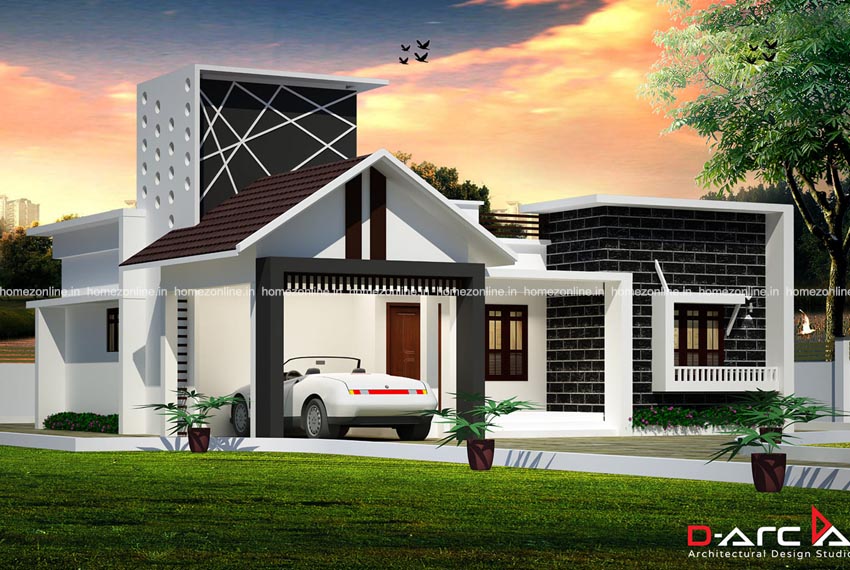 One floor house plan with elegant outdoor front view