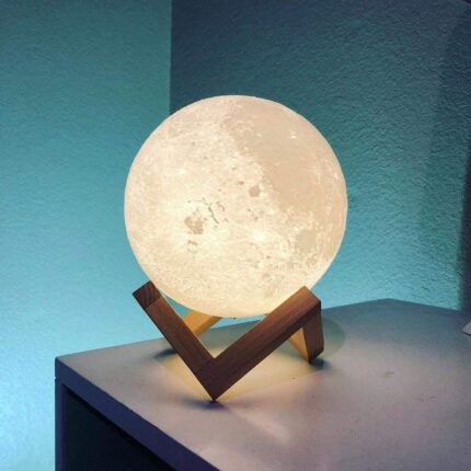 Touch Sensor Crystal Ball Moon Light with Wooden Stand