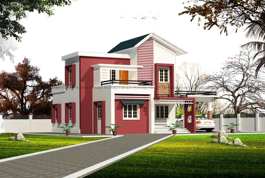 3BHK home design with unique exterior