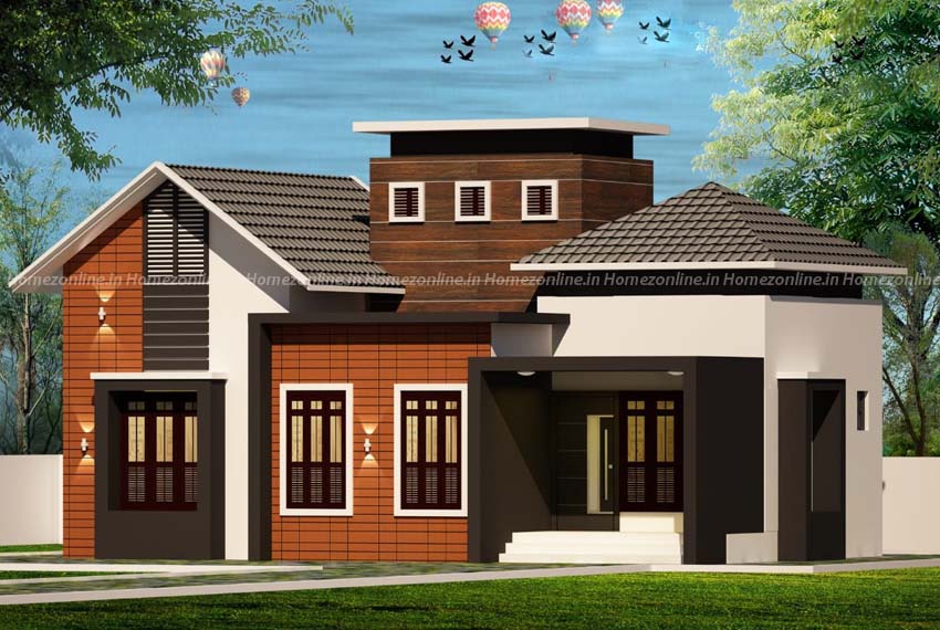 Single floor home elevation on brick style exterior