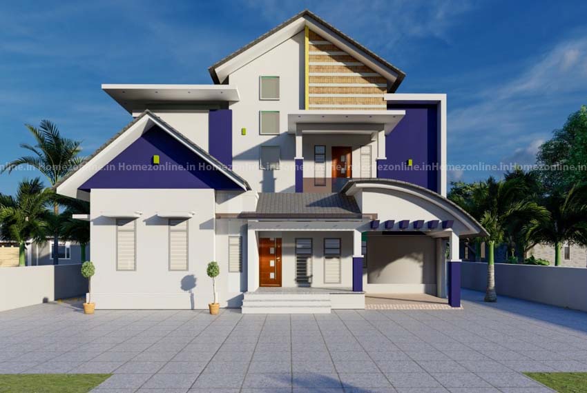 Duplex home with different style roofing