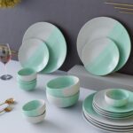 The Earth Store Handcrafted Tritone Green Matte 20 Piece Ceramic Dinne...
