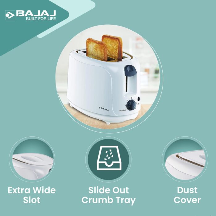 Bajaj ATX 4 750 watts 2-Slice Pop-up Toaster | Dust Cover & Slide Out ... - Image 4