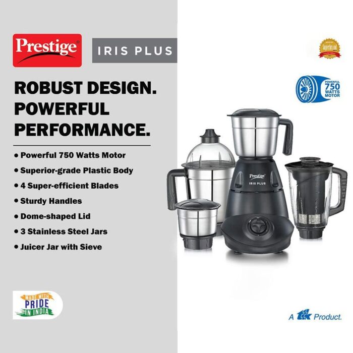 Prestige 750 Watts Iris Plus Mixer Grinder With 4 Jars (3 Stainless St... - Image 6