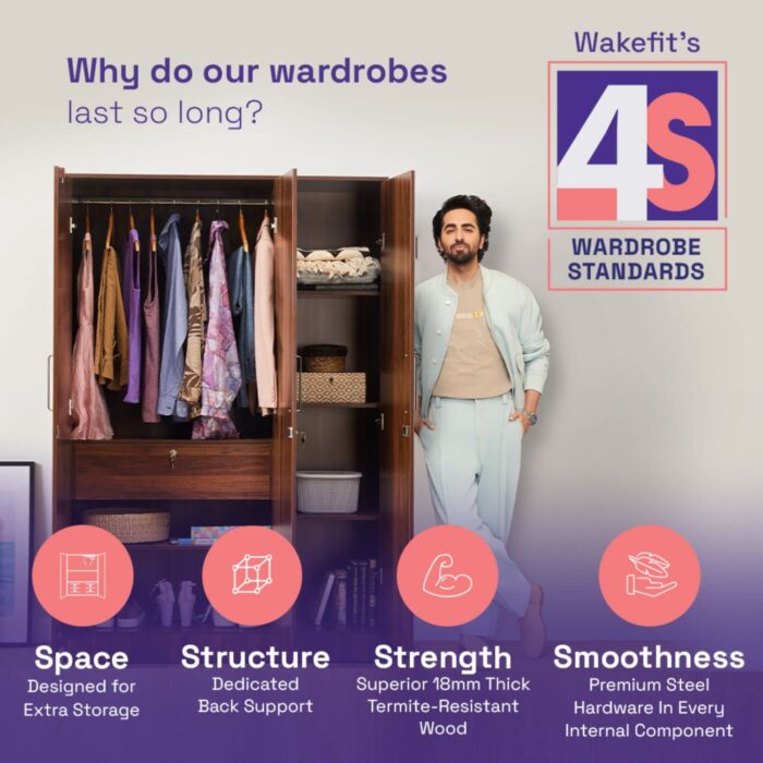 Wakefit Wardrobe | 1 Year Warranty | Wardrobe Wooden, Almirah, Cupboar... - Image 3