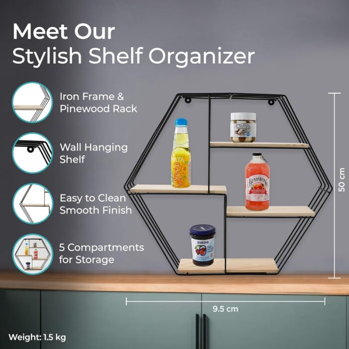 The Better Home Five Compartment Wall Hanging Shelf - Rhombus|Wall She... - Image 2