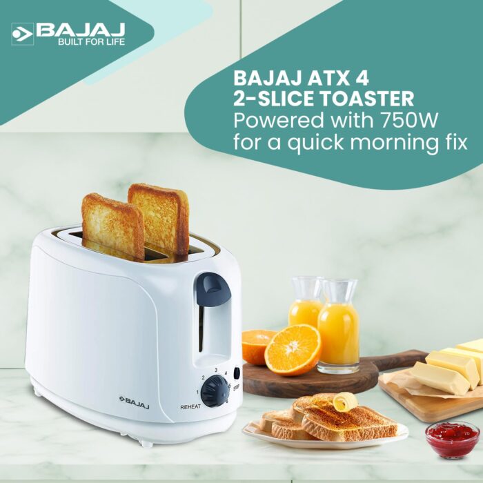 Bajaj ATX 4 750 watts 2-Slice Pop-up Toaster | Dust Cover & Slide Out ... - Image 2