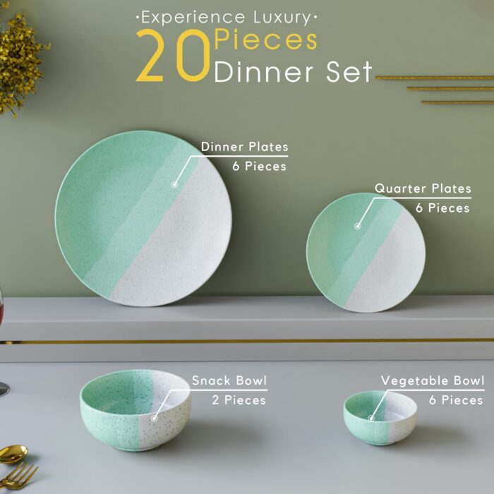 The Earth Store Handcrafted Tritone Green Matte 20 Piece Ceramic Dinne... - Image 5