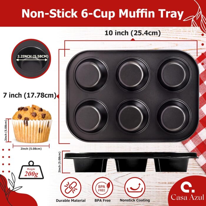 Casa Azul 6-Cup Muffin Tray for Baking with 100 Muffin Liners, BPA Fre... - Image 3