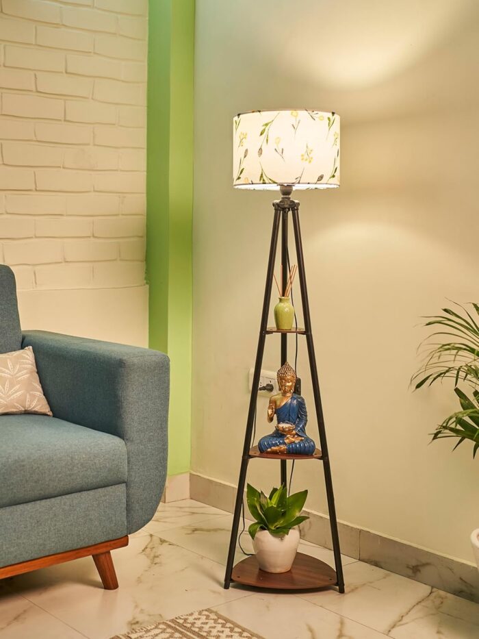 Crosscut Furniture Metal Floor Lamp with 3 Shelves (Farm Petal) LED Bu... - Image 1