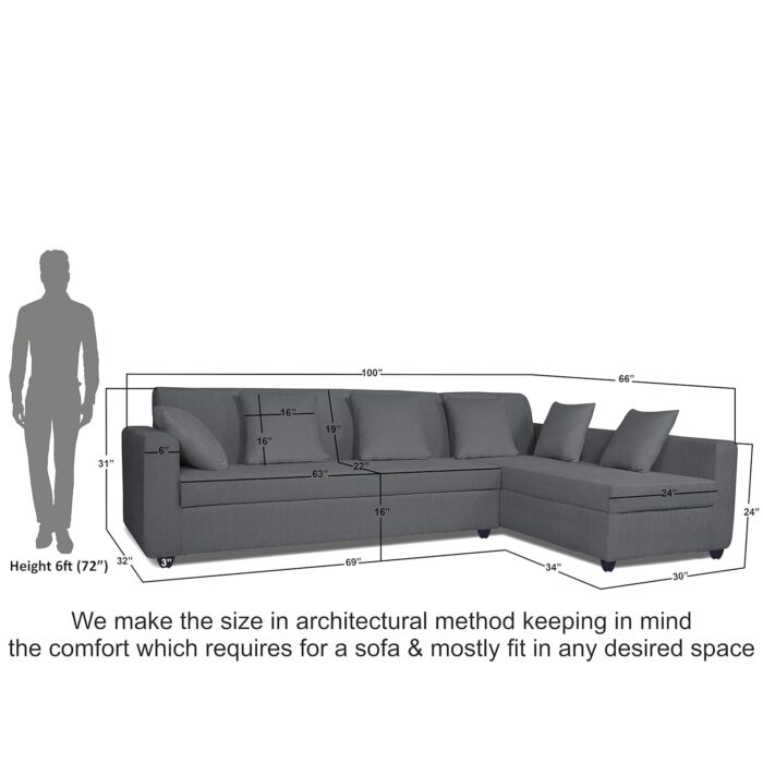 Adorn India Rio Decent L Shape Right Side Handle 6 Seater Corner Sofa ... - Image 2