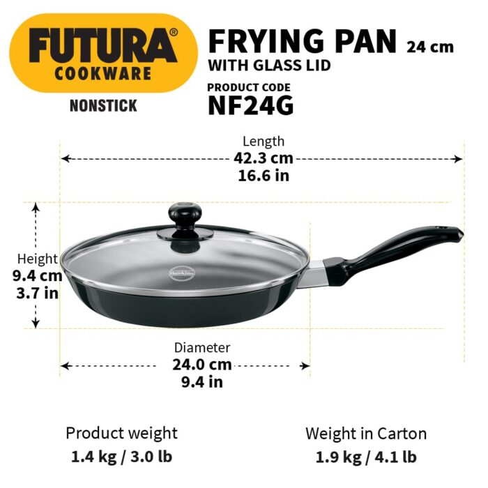 Hawkins Futura 24 cm Frying Pan, Non Stick Fry Pan with Glass Lid, Fry... - Image 3