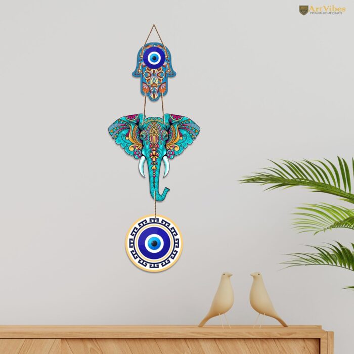 Artvibes Designer Elephant Wooden Wall Hanging for Home Decor | Hamsa ... - Image 3