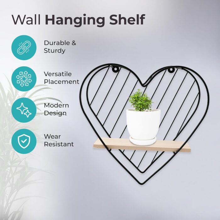 The Better Home Hanging Shelf-Heart/Iron Frame & Pinewood Rack/Wall Sh... - Image 3