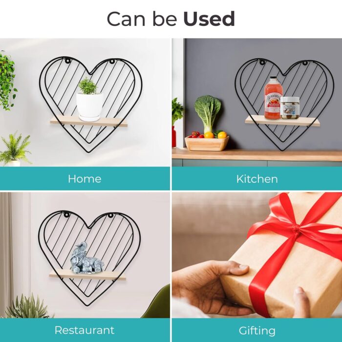 The Better Home Hanging Shelf-Heart/Iron Frame & Pinewood Rack/Wall Sh... - Image 4